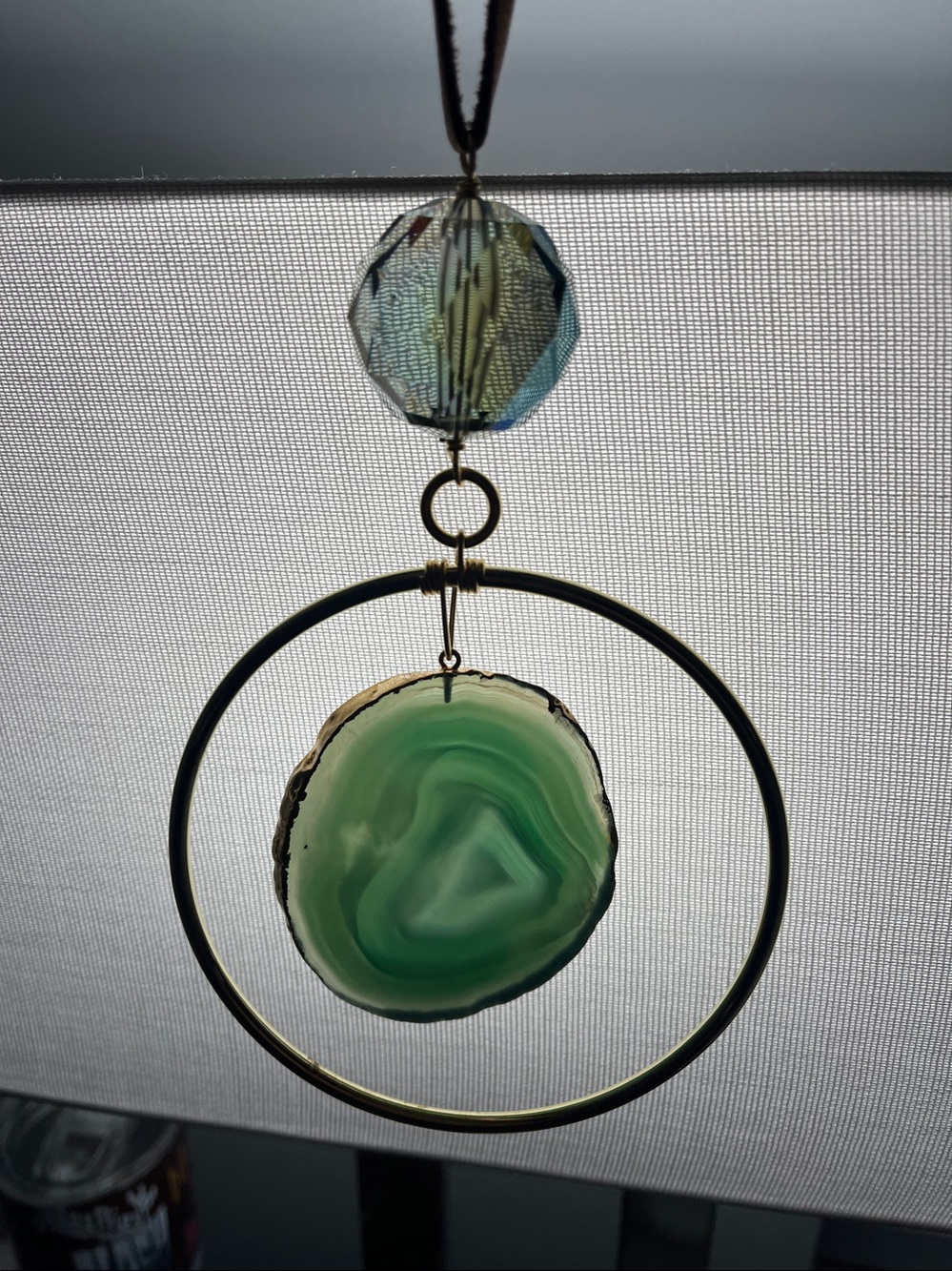 Green Agate Pendant Hanging Ornament with Gold Hoop